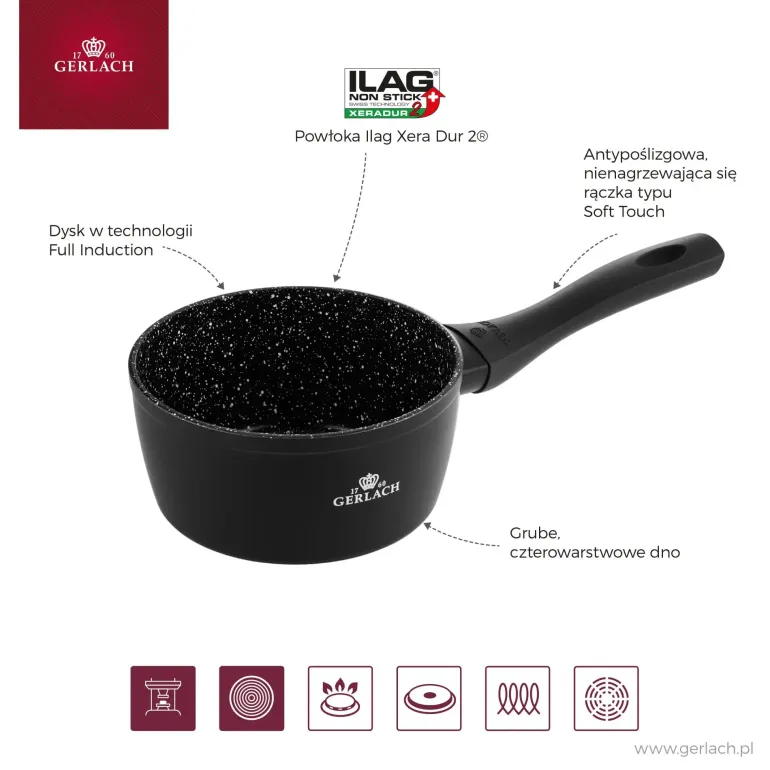 GERLACH GRANITEX Komplet garnki 24, 28 cm + rondel 16 cm powłoka ILAG XERA DUR 2 / indukcja