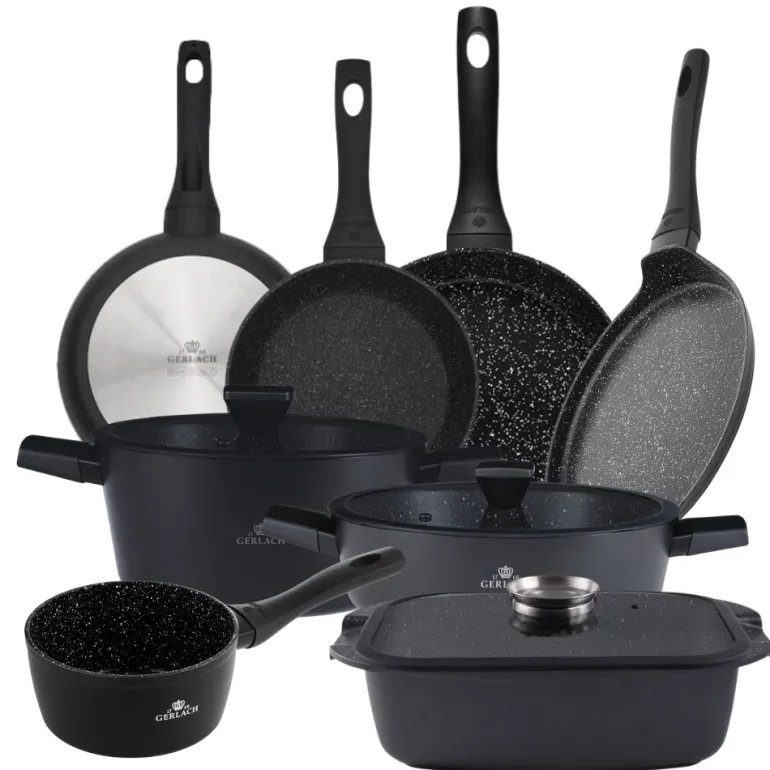 GERLACH GRANITEX Komplet 2 garnki + rondel + 3 patelnie + naleśnikowa + brytfanna / indukcja