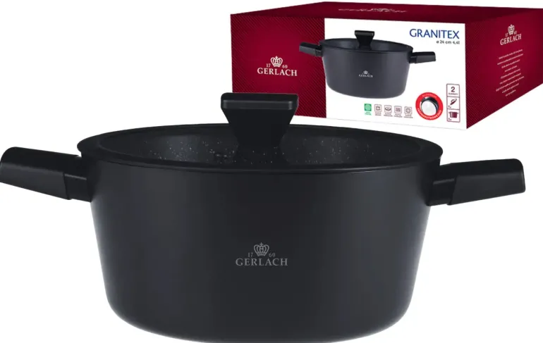 GERLACH GRANITEX Komplet 2 garnki + rondel + 3 patelnie + naleśnikowa + brytfanna / indukcja