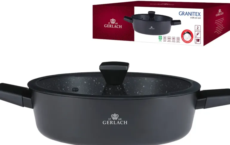 GERLACH GRANITEX Komplet 2 garnki + rondel + 3 patelnie + naleśnikowa + brytfanna / indukcja