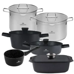 GERLACH GRANITEX Komplet 2 garnki z pokrywkami + rondel + garnki 7, 10 L + brytfanna / indukcja