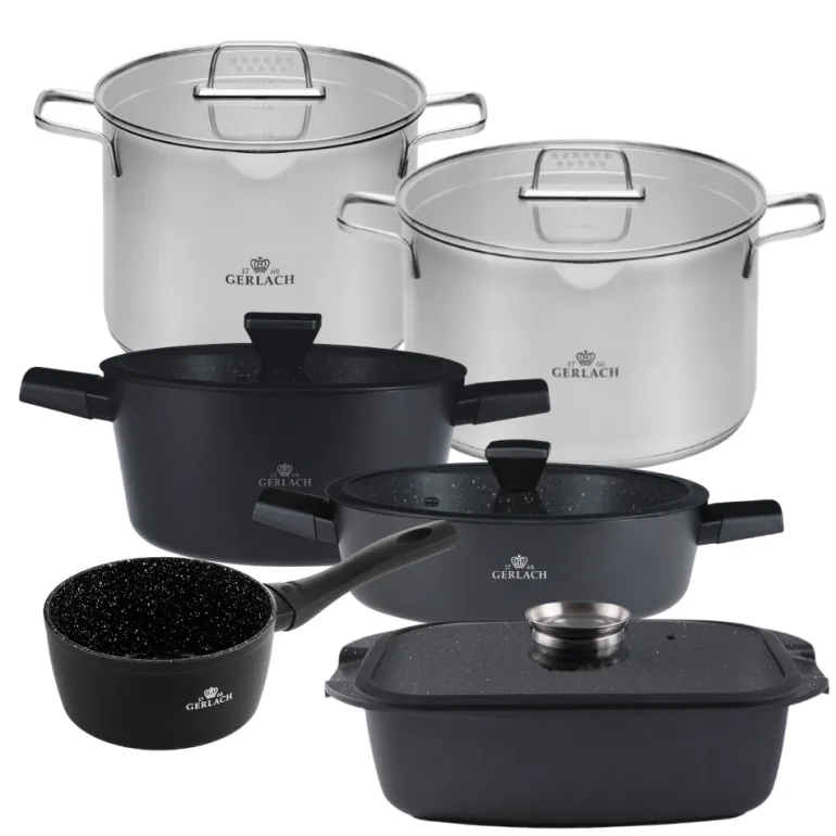 GERLACH GRANITEX Komplet 2 garnki z pokrywkami + rondel + garnki 7, 10 L + brytfanna / indukcja