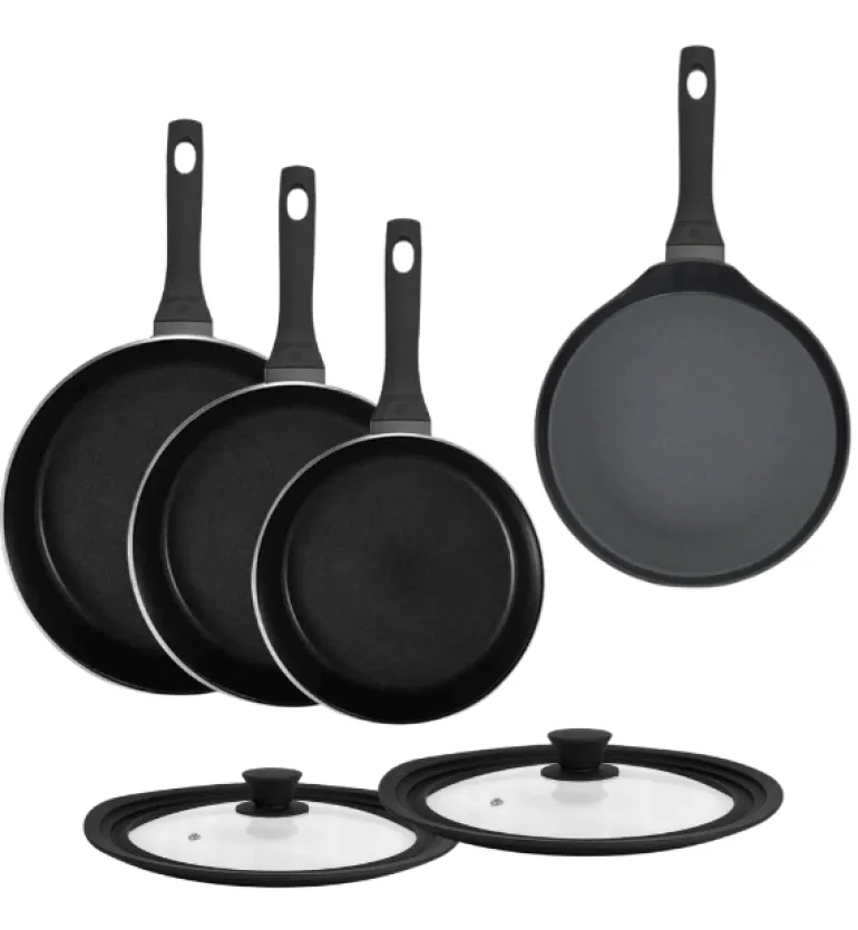 GERLACH HARMONY CLASSIC Zestaw patelni z powłoką ceramiczną ILAG 20, 24, 28 cm + Patelnia naleśnikowa 26 cm + pokrywki silikonowe