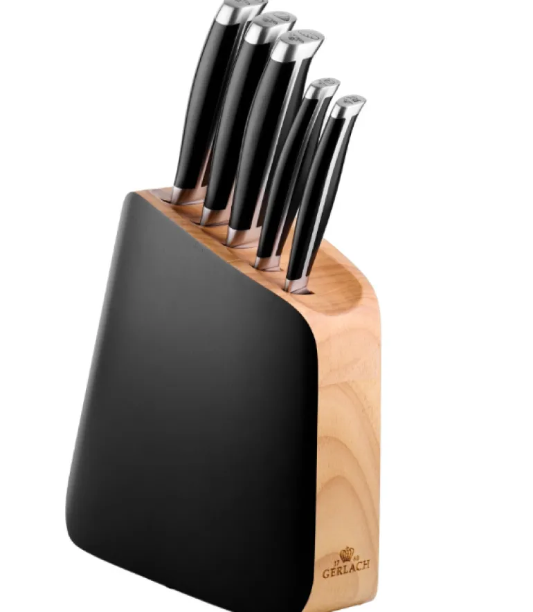 GERLACH LOFT Komplet 5 noży w bloku + Gerlach Natur Tasak z deską do ziół + komplet desek dębowych