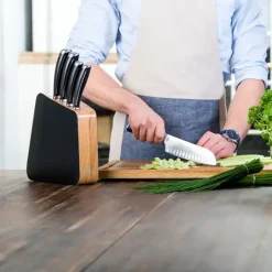 GERLACH LOFT Komplet 5 noży w bloku + Gerlach Natur Tasak z deską do ziół + komplet desek dębowych