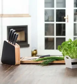 GERLACH LOFT Komplet 5 noży w bloku + Gerlach Natur Tasak z deską do ziół + deska dębowa + nożyce