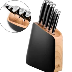 GERLACH LOFT Komplet 5 noży w bloku + Gerlach Natur Tasak z deską do ziół + deska dębowa + nożyce