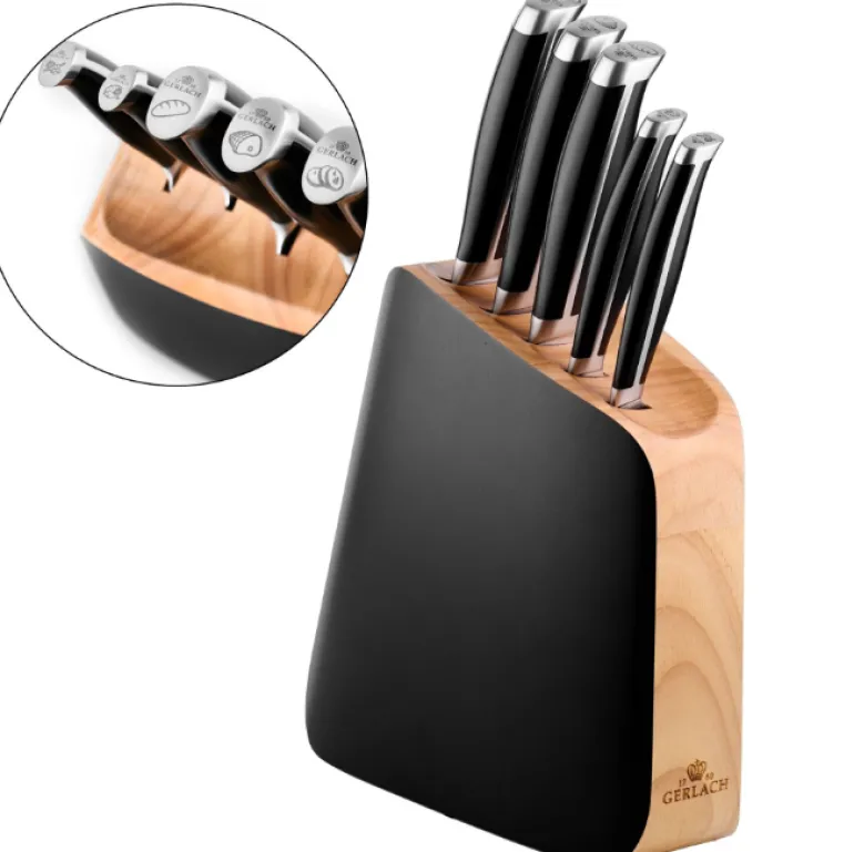 GERLACH LOFT Komplet 5 noży w bloku + ostrzałka 2w1