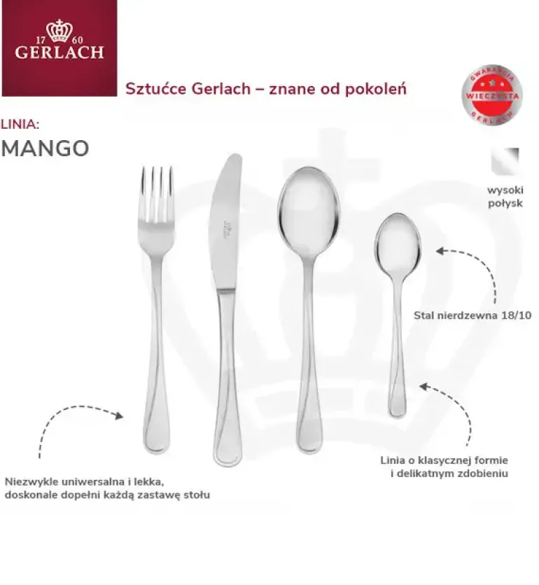 Gerlach Mango Sztućce Komplet 96 el pudełko dla 24 osób / połysk