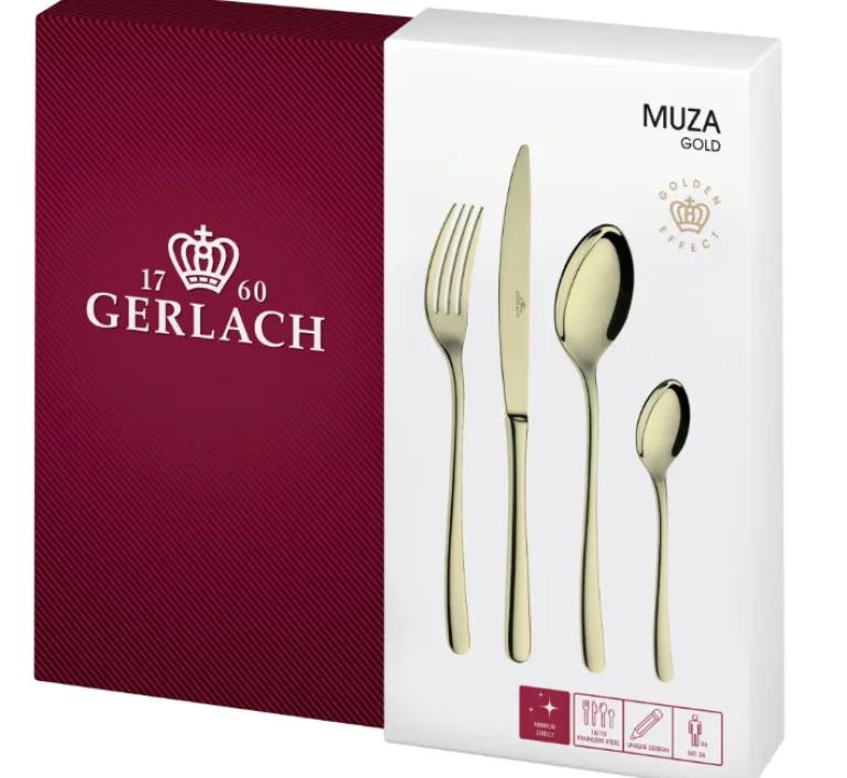 GERLACH MUZA GOLD Sztućce Komplet 72 el pudełko / 18 osób / połysk / złote sztućce