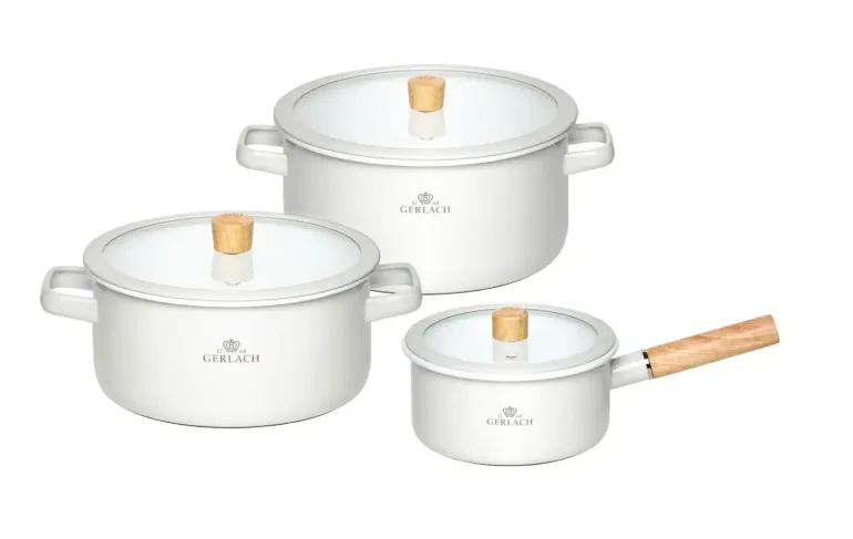 GERLACH NATUR ENAMEL Komplet Garnki z pokrywkami 6 el / biały / emalia