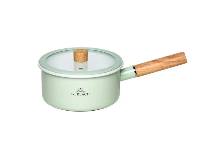 GERLACH NATUR ENAMEL ZIELONY Rondel emaliowany 2 l z pokrywką 18 cm / stal węglowa