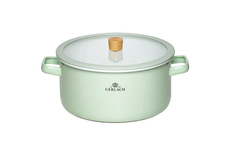 GERLACH NATUR ENAMEL ZIELONY Garnek emaliowany 5 l z pokrywką 24 cm / stal węglowa
