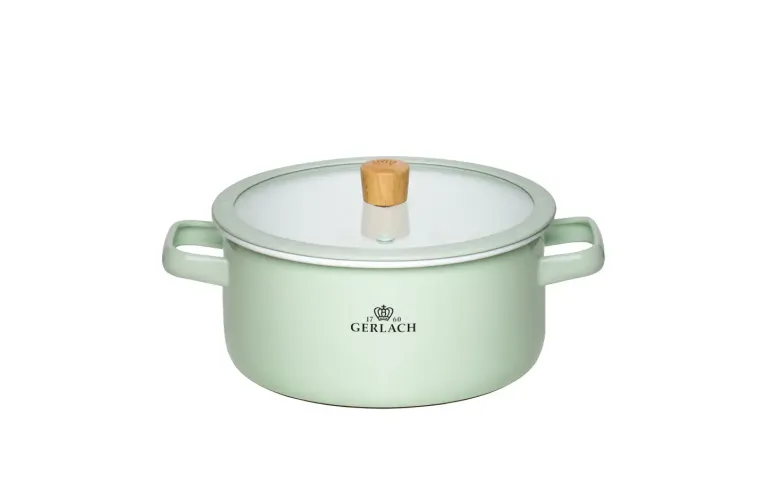 GERLACH NATUR ENAMEL ZIELONY Garnek emaliowany 3 l z pokrywką 20 cm / stal węglowa