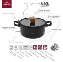 GERLACH NATUR Garnek 4,5 L z pokrywką 24 cm / 2 elementy / powłoka ILAG Xera Dur 2 Ceramic / indukcja