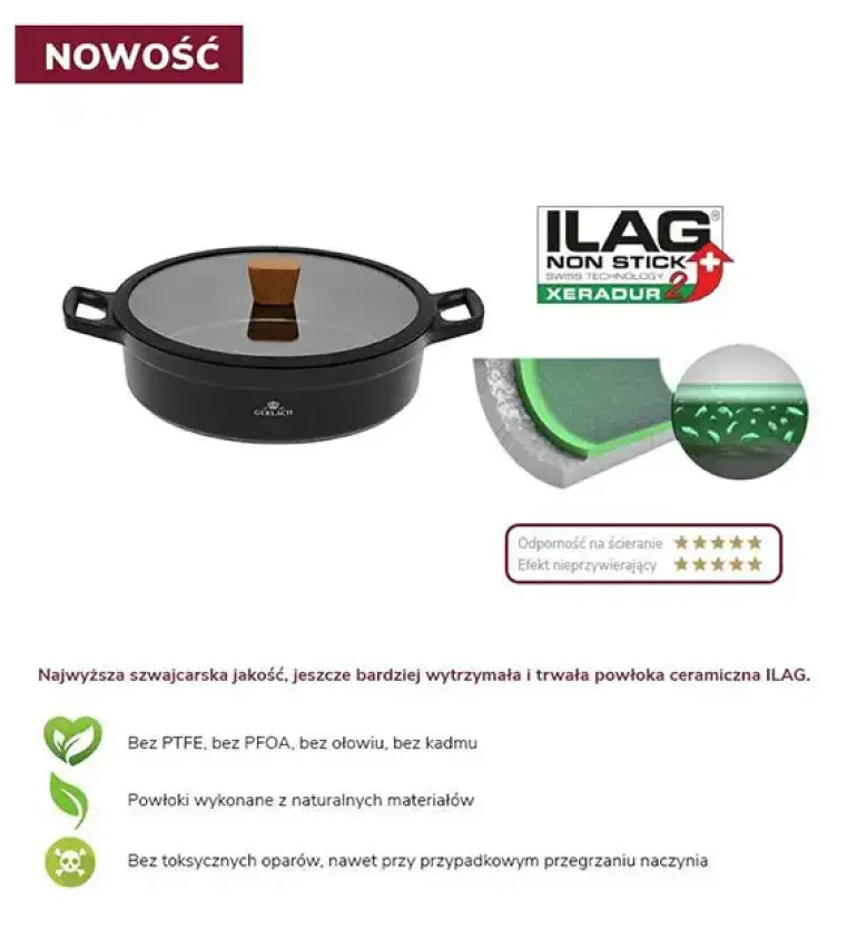 GERLACH NATUR Komplet Garnek 4,2 L z pokrywką 28 cm + Patelnia Natur 28 cm / powłoka ILAG Xera Dur 2 Ceramic / indukcja