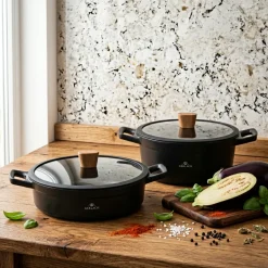 GERLACH NATUR Komplet garnków 24, 28 cm / 4,5 /4,2 L + pokrywki / powłoka ILAG Xera Dur 2 Ceramic / indukcja