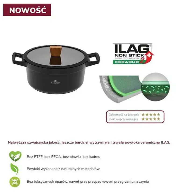 GERLACH NATUR Komplet garnków 24, 28 cm + Garnki stalowe 7, 10 L + brytfanna 32 cm / powłoka ceramiczna
