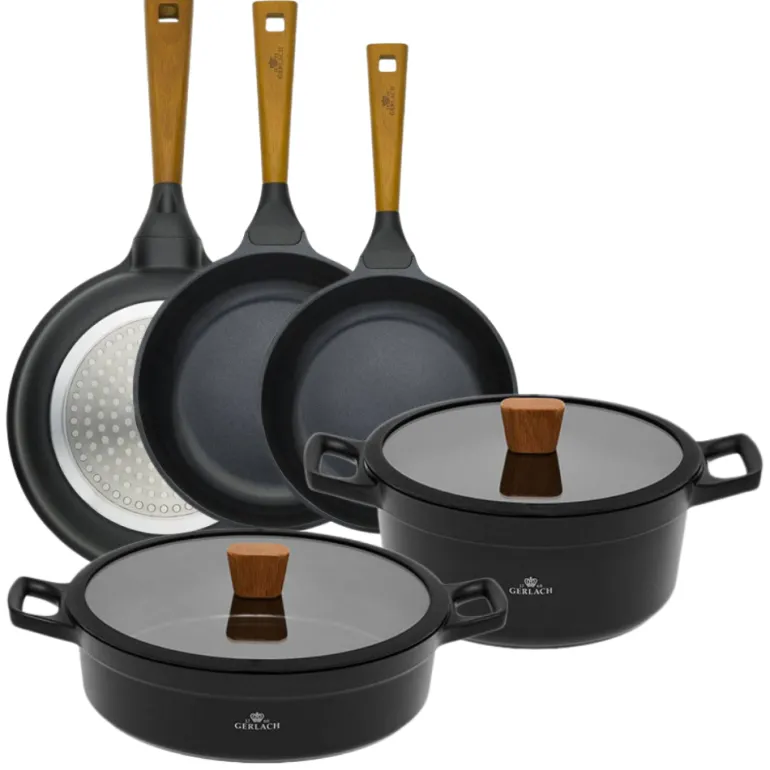 GERLACH NATUR Komplet garnków 24, 28 cm + Patelnie Natur 20, 24, 28 cm / powłoka ILAG Xera Dur 2 Ceramic / indukcja