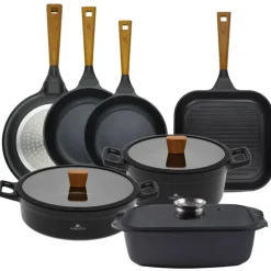 GERLACH NATUR Komplet garnków 24, 28 cm + Patelnie 20, 24, 28 cm + patelnia grillowa 24 cm + Brytfanna Granitex