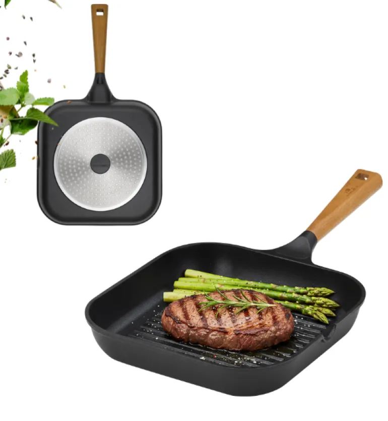 GERLACH NATUR Komplet patelni 20, 24, 28 cm, Grillowa 28 cm / powłoka ceramiczna ILAG® Non-Stick