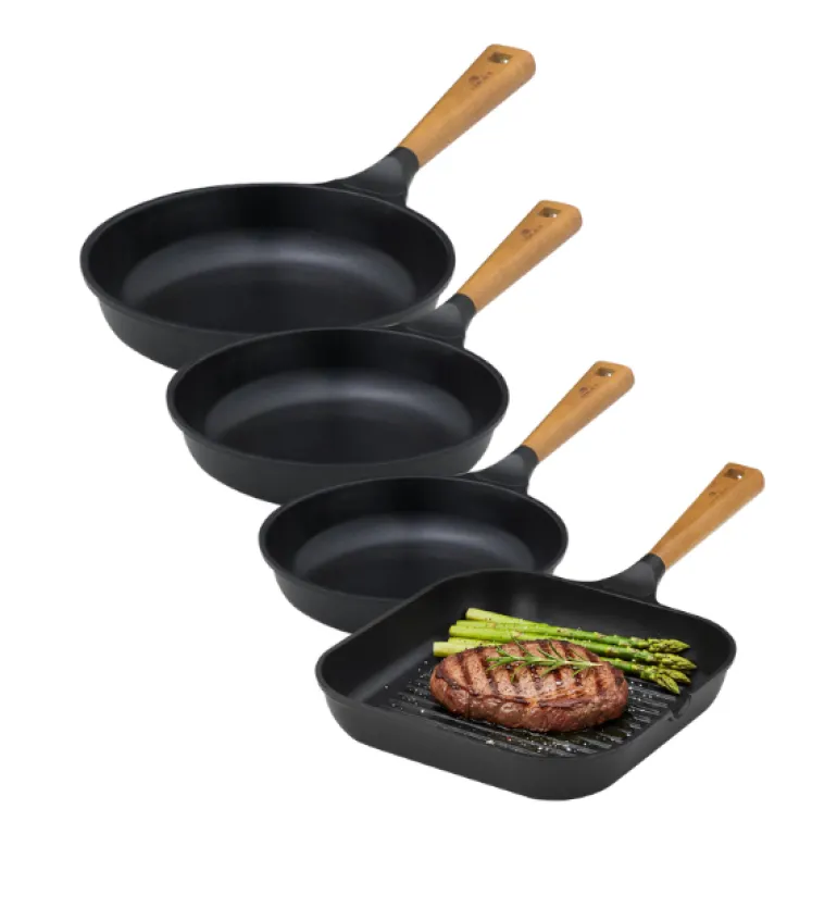 GERLACH NATUR Komplet patelni 20, 24, 28 cm, Grillowa 28 cm / powłoka ceramiczna ILAG® Non-Stick