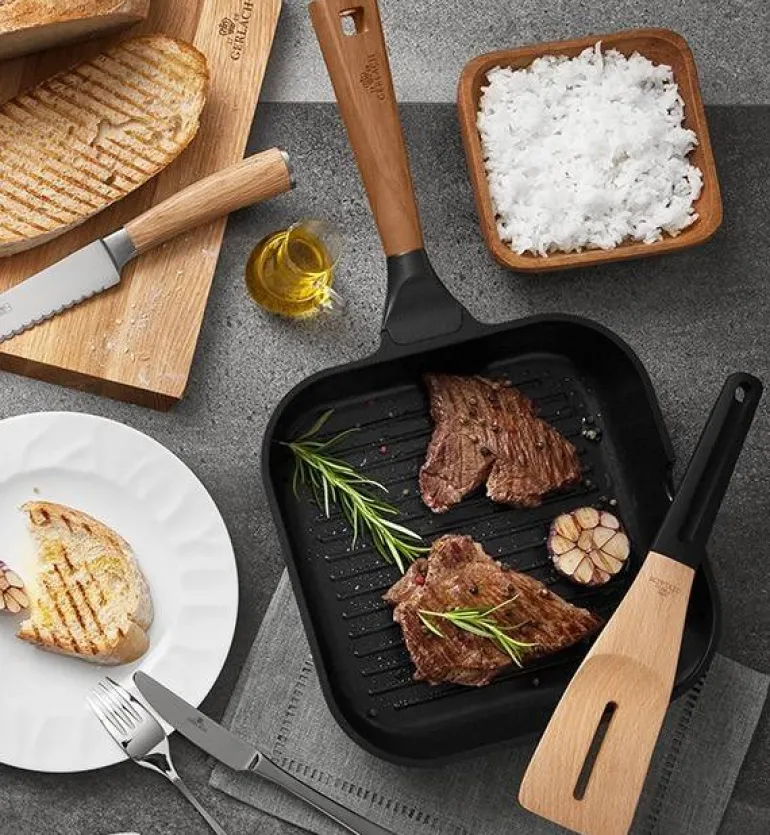 GERLACH NATUR Komplet patelni 20, 24, 28 cm, Grillowa 28 cm / powłoka ceramiczna ILAG® Non-Stick