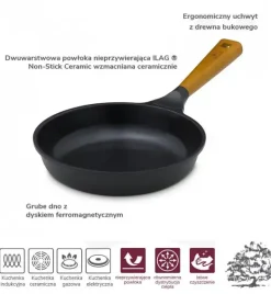 GERLACH NATUR Patelnia 20 cm z powłoką ceramiczną + pokrywka szklana | ILAG® Non-Stick Xera Dur 2