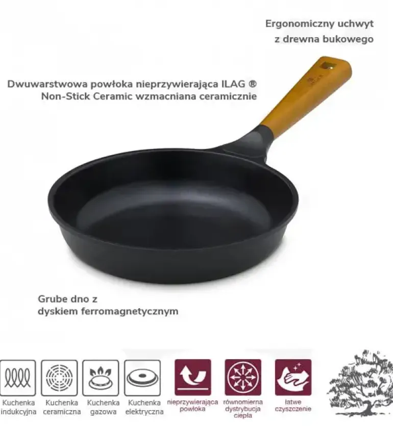 GERLACH NATUR Patelnia 20 cm z powłoką ceramiczną ILAG® Non-Stick Xera Dur 2