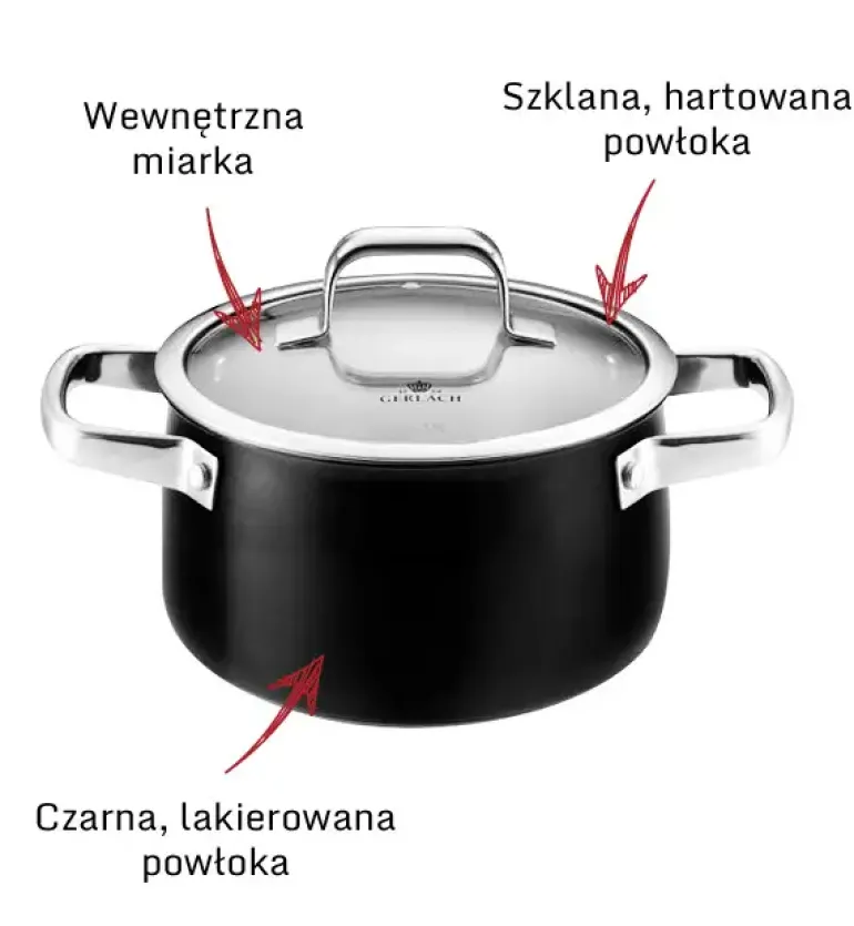 GERLACH PRIME Komplet Garnki z pokrywkami 6 el / stal nierdzewna / czarne lakierowane