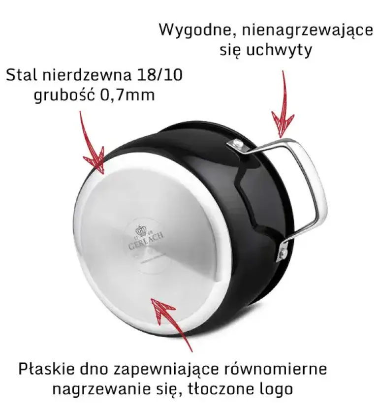 GERLACH PRIME Komplet Garnki z pokrywkami 6 el + patelnie Gerlach Ambiente 20, 24, 28 cm