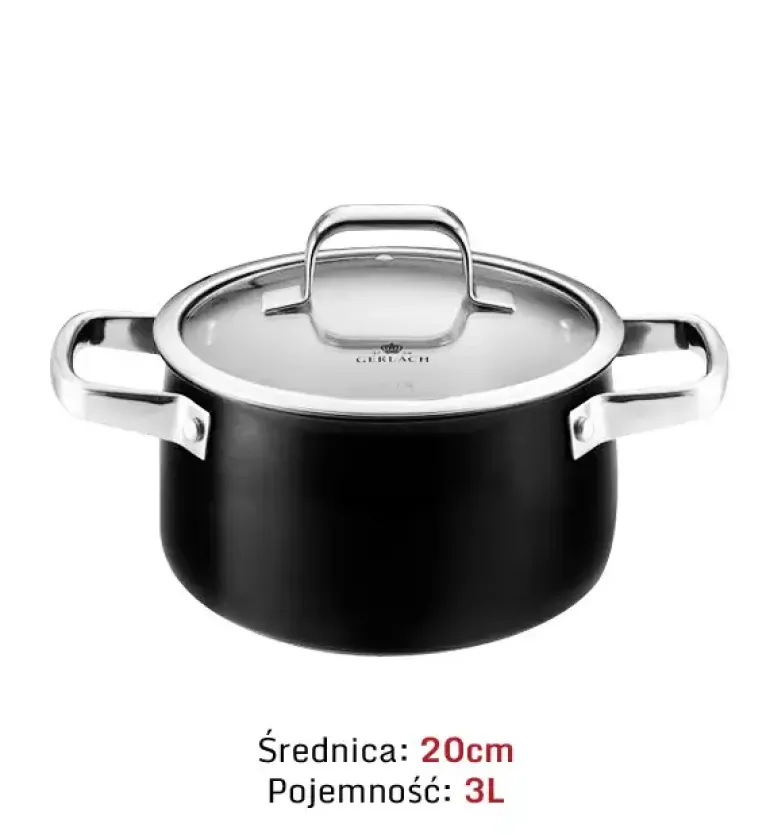 GERLACH PRIME Komplet Garnki z pokrywkami 6 el + patelnie Gerlach Granitex 20, 24, 28 cm+ pokrywki