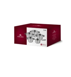 GERLACH PURE Komplet Garnki z pokrywkami 10 el / indukcja + Gerlach Ambiente Patelnia 20, 24, 28 cm + Pokrywki szklane