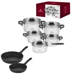 GERLACH PURE Komplet Garnki z pokrywkami 10 el / indukcja + Gerlach Granitex Patelnia 20, 28 cm