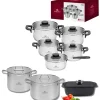 GERLACH PURE Komplet Garnki z pokrywkami 10 el / indukcja + Garnek Ambiente 7 L+ 10 L + Brytfanna Granitex