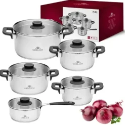 GERLACH PURE Komplet Garnki z pokrywkami 10 el / indukcja + Gerlach Granitex Brytfanna
