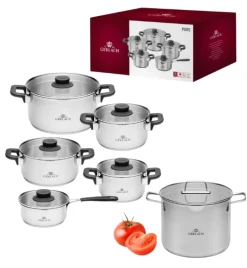 GERLACH PURE Komplet Garnki z pokrywkami 10 el / indukcja + Garnek Ambiente 7 L