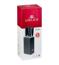 GERLACH PURE Komplet 5 noży w bloku + ostrzałka 3w1 uni czarna