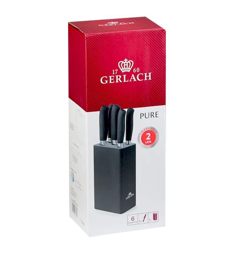 GERLACH PURE Komplet 5 noży w bloku + ostrzałka 3w1 uni czarna
