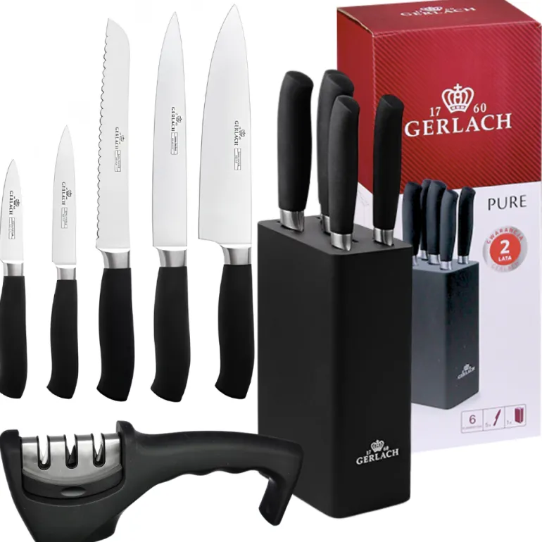 GERLACH PURE Komplet 5 noży w bloku + ostrzałka 3w1 uni czarna