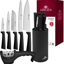 GERLACH SMART CZARNY Komplet 5 noży w bloku + ostrzałka 3w1 uni czarna