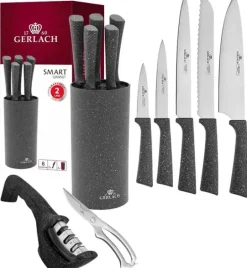 GERLACH SMART GRANIT Komplet 5 noży w bloku + ostrzałka 3w1 + nożyce stalowe do drobiu