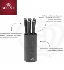 GERLACH SMART GRANIT Komplet 5 noży w bloku / 6 el / antypoślizgowa rękojeść