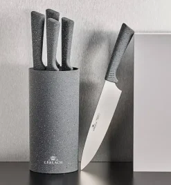 GERLACH SMART GRANIT Komplet 5 noży w bloku + ostrzałka 3w1 +komplet dwóch desek dębowych