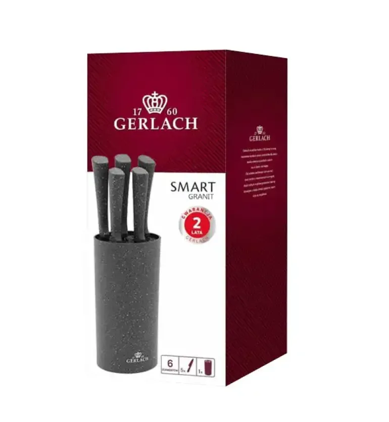 GERLACH SMART GRANIT Komplet 5 noży w bloku + Tasak do ziół z deską +komplet dwóch desek