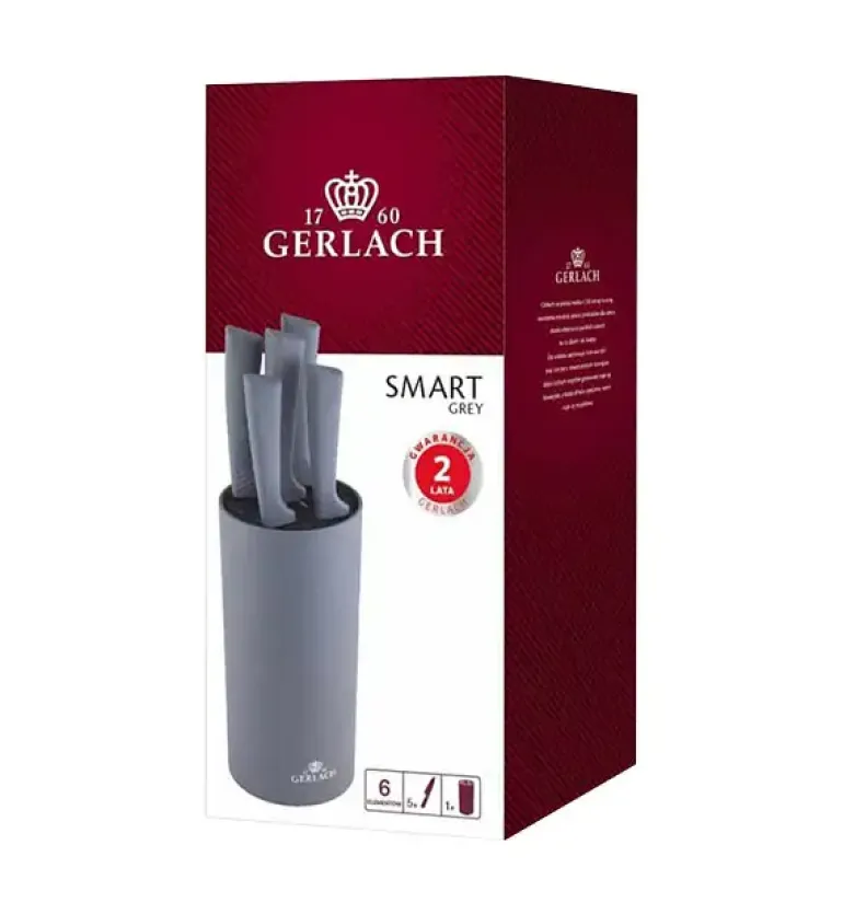 GERLACH SMART GREY Komplet 5 noży w bloku + ostrzałka 3w1 uni czarna