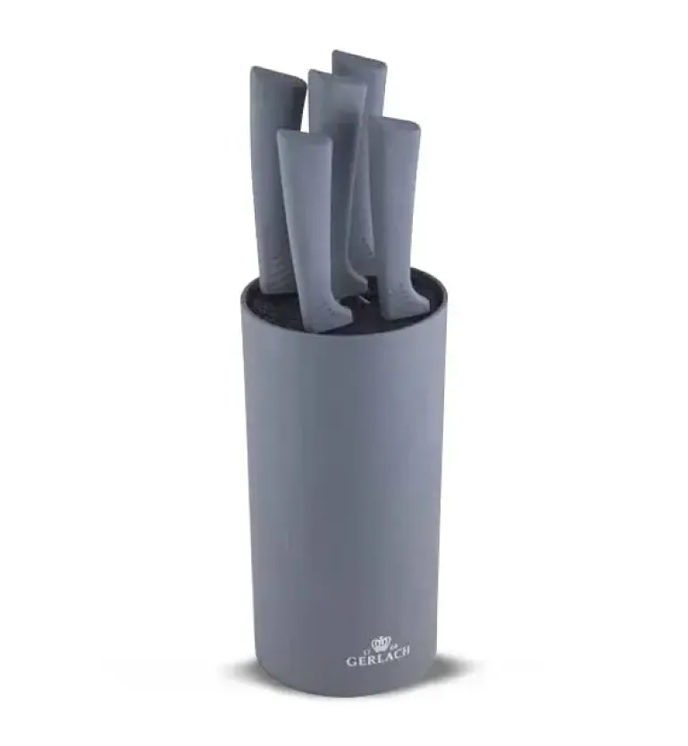 GERLACH SMART GREY Komplet 5 noży w bloku + ostrzałka 3w1 uni czarna