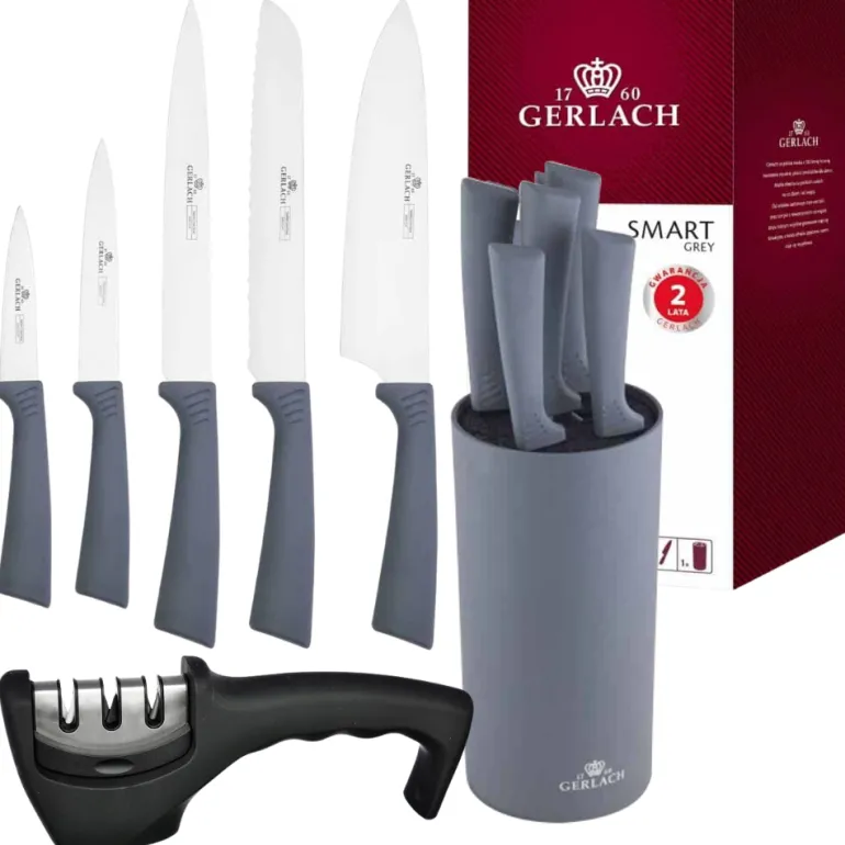 GERLACH SMART GREY Komplet 5 noży w bloku + ostrzałka 3w1 uni czarna