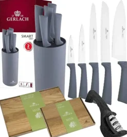 GERLACH SMART GREY Komplet 5 noży w bloku + nożyce do drobiu+ deski Natur