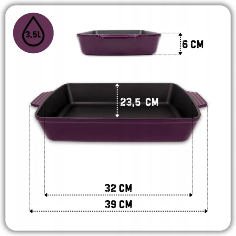 HAGE Forma do zapiekania brytfanna żeliwna 3,5 l emaliowana 33x23,5 cm / bakłażanowa